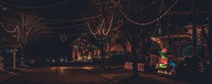 Preview wallpaper street, garlands, decorations, new year, christmas, dark