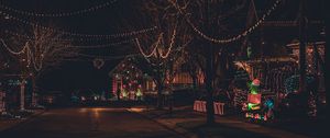 Preview wallpaper street, garlands, decorations, new year, christmas, dark