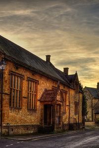 Preview wallpaper street, house, porch, light, road, roof