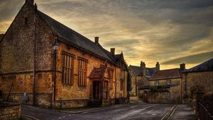 Preview wallpaper street, house, porch, light, road, roof