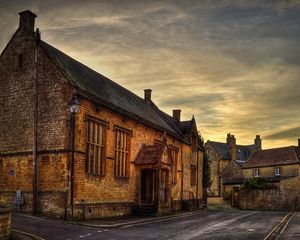 Preview wallpaper street, house, porch, light, road, roof