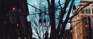 Preview wallpaper street, lamps, trees, evening