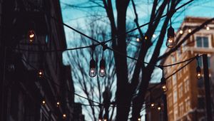 Preview wallpaper street, lamps, trees, evening