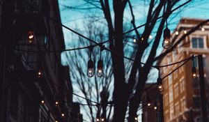 Preview wallpaper street, lamps, trees, evening