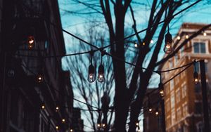 Preview wallpaper street, lamps, trees, evening