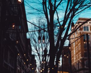 Preview wallpaper street, lamps, trees, evening