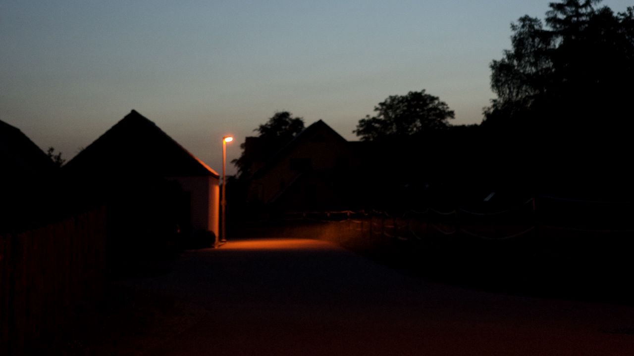 Wallpaper street, lantern, houses, evening, dark