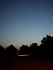 Preview wallpaper street, lantern, houses, evening, dark