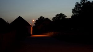 Preview wallpaper street, lantern, houses, evening, dark