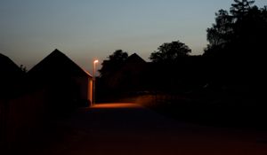 Preview wallpaper street, lantern, houses, evening, dark