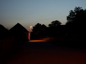 Preview wallpaper street, lantern, houses, evening, dark