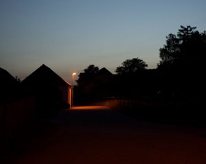 Preview wallpaper street, lantern, houses, evening, dark