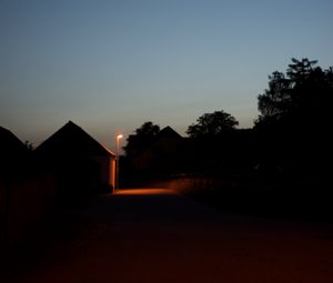 Preview wallpaper street, lantern, houses, evening, dark