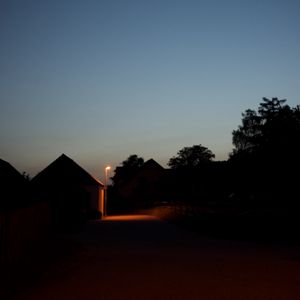 Preview wallpaper street, lantern, houses, evening, dark