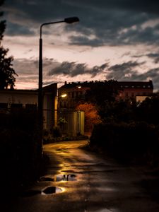 Preview wallpaper street, lantern, night, road, buildings