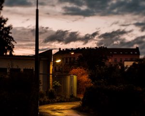 Preview wallpaper street, lantern, night, road, buildings