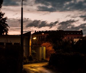 Preview wallpaper street, lantern, night, road, buildings