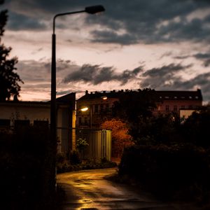 Preview wallpaper street, lantern, night, road, buildings