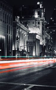 Preview wallpaper street, light, long exposure, night, asphalt, backlight