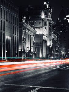 Preview wallpaper street, light, long exposure, night, asphalt, backlight