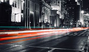 Preview wallpaper street, light, long exposure, night, asphalt, backlight