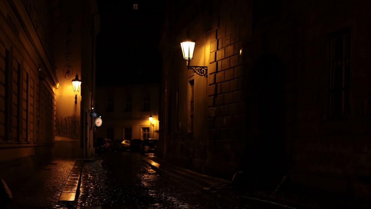 Wallpaper street, lights, buildings, night, dark