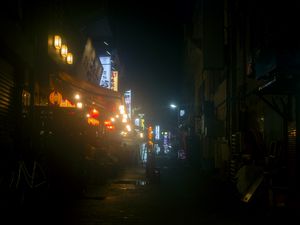 Preview wallpaper street, lights, lanterns, сhinese lanterns, night