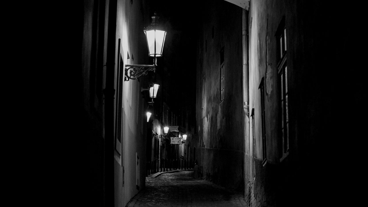 Wallpaper street, lights, paving stones, night