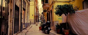 Preview wallpaper street, motorcycle, pavement, buildings, architecture