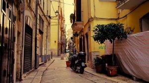 Preview wallpaper street, motorcycle, pavement, buildings, architecture
