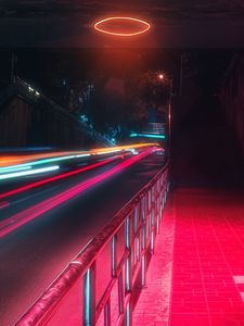 Preview wallpaper street, neon, lights, motion, long exposure, night