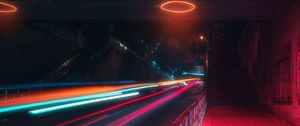 Preview wallpaper street, neon, lights, motion, long exposure, night