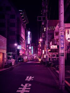 Preview wallpaper street, neon, night city, backlight, purple, tokyo