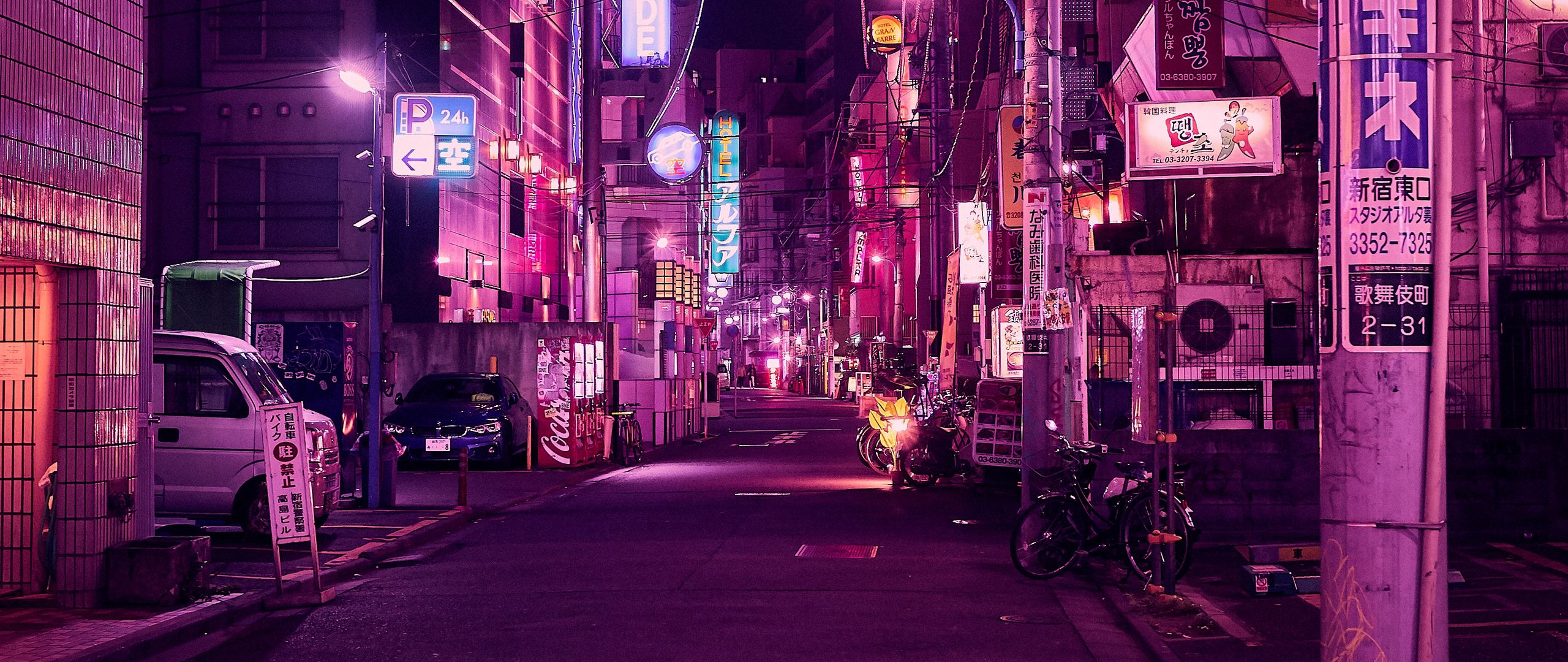 Download wallpaper 2560x1080 street, neon, night city, backlight, purple,  tokyo dual wide 1080p hd background