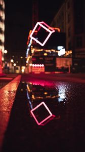 Preview wallpaper street, neon, puddle, reflection, night