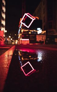 Preview wallpaper street, neon, puddle, reflection, night