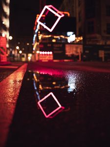 Preview wallpaper street, neon, puddle, reflection, night