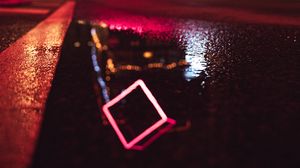 Preview wallpaper street, neon, puddle, reflection, night