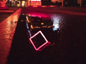 Preview wallpaper street, neon, puddle, reflection, night