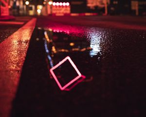 Preview wallpaper street, neon, puddle, reflection, night