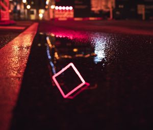 Preview wallpaper street, neon, puddle, reflection, night