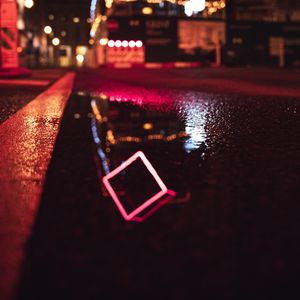 Preview wallpaper street, neon, puddle, reflection, night