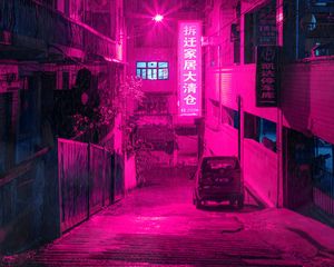 Preview wallpaper street, neon, rain, light, night