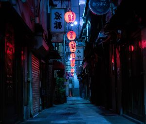 Preview wallpaper street, night, chinese lanterns, garlands, lights