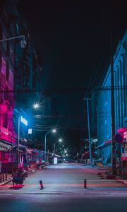 Preview wallpaper street, night city, neon, buildings