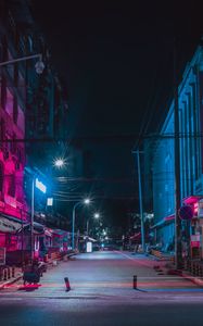 Preview wallpaper street, night city, neon, buildings