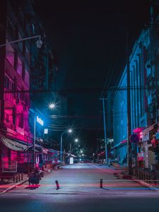 Preview wallpaper street, night city, neon, buildings