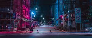 Preview wallpaper street, night city, neon, buildings