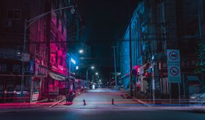 Preview wallpaper street, night city, neon, buildings