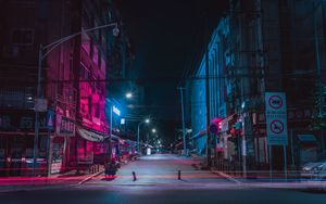 Preview wallpaper street, night city, neon, buildings